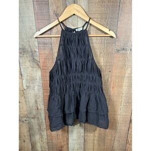 Pilcro Anthropologie Black Tiered Tank Medium Boho Ruffle Halter Top Cotton
